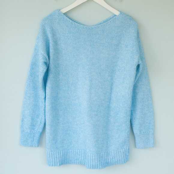 LOFT Blue Cable Knit Back Detail Sweater - Picture 6 of 12
